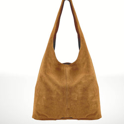 SILVIA SUEDE LEATHER SHOULDER BAG - CAMEL