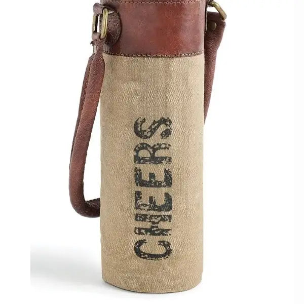 CHEERS UP-CYCLED CANVAS WINE BAG - TAUPE
