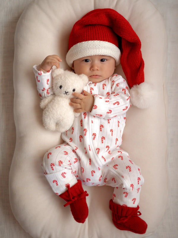 ORGANIC POINTELLE 2-WAY ZIP ROMPER - CANDY CANE