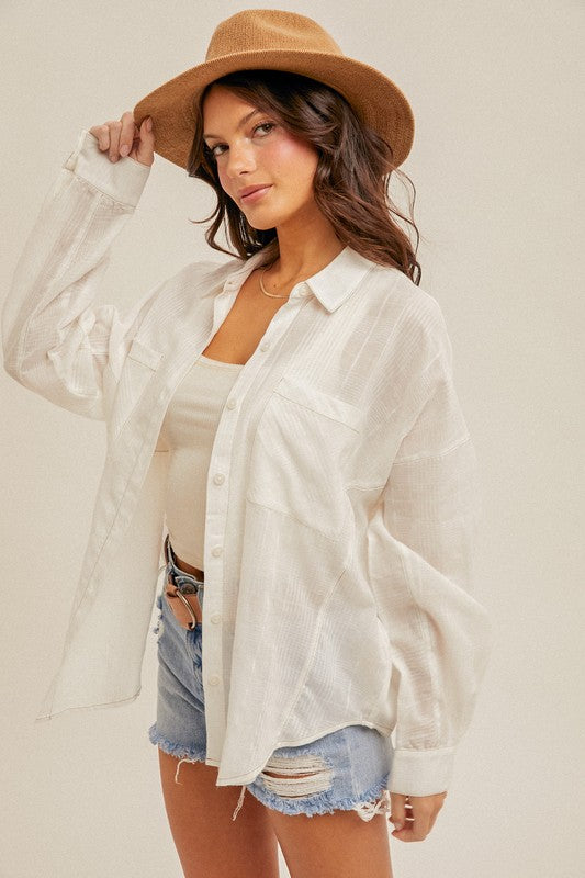 SOFT PLAID OVERSIZED SHIRT - WHITE