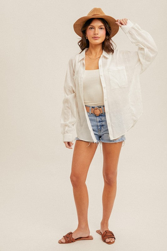SOFT PLAID OVERSIZED SHIRT - WHITE