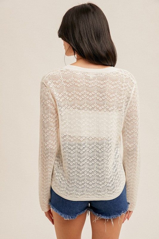POINTELLE KNIT CARDIGAN - WHITE