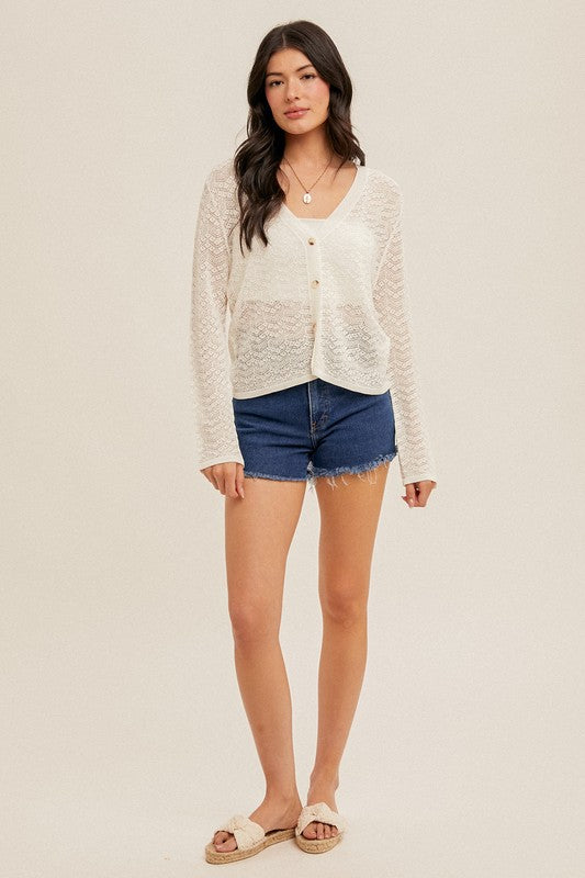 POINTELLE KNIT CARDIGAN - WHITE