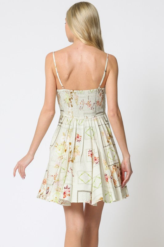 FLIRTY FLORAL MINI DRESS - CREAM MULTI