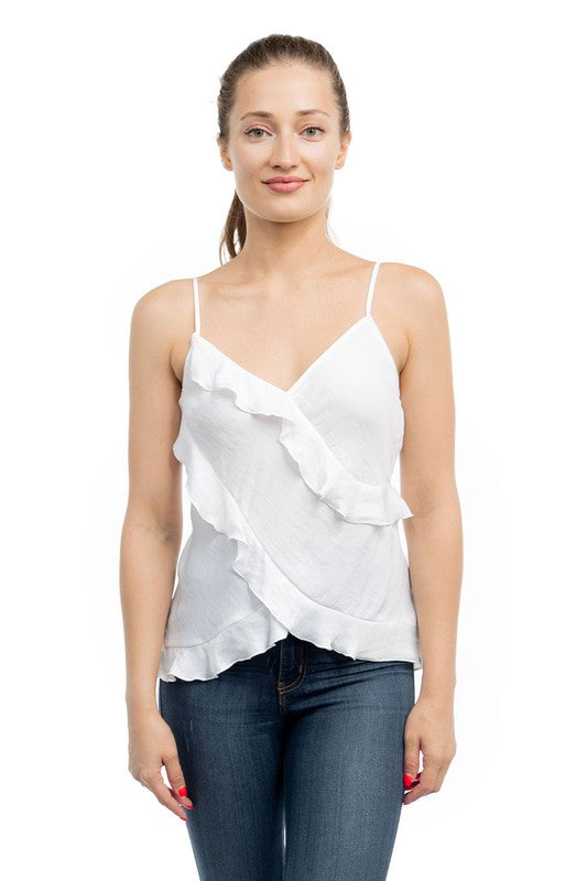 V-NECK RUFFLE CAMI TOP - OFF WHITE