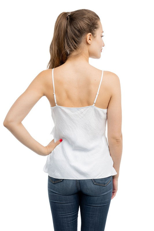 V-NECK RUFFLE CAMI TOP - OFF WHITE