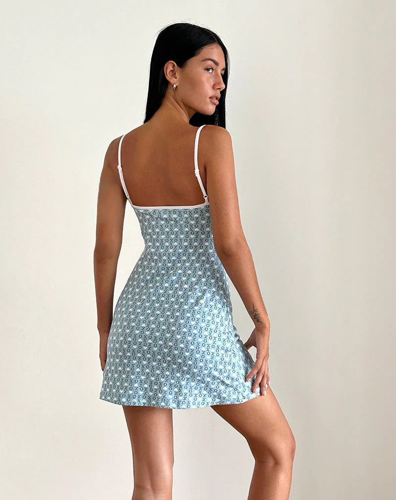 MOTEL RINIKO MINI DRESS - POWDER BLUE XO HEART