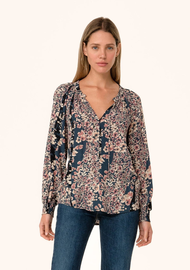 MADDY FLORAL PEASANT BLOUSE - DUSTY ROSE/NAVY