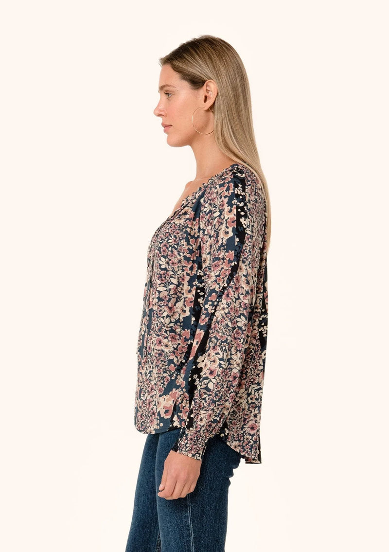 MADDY FLORAL PEASANT BLOUSE - DUSTY ROSE/NAVY