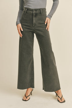 STRAIGHT WIDE LEG JEANS - WASHED BLACK