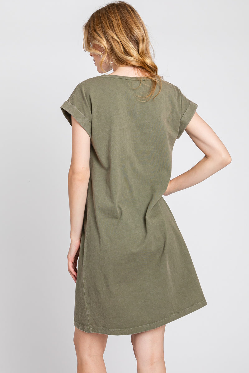 GARMENT DYE RELAXED FIT DRESS - OLIVE