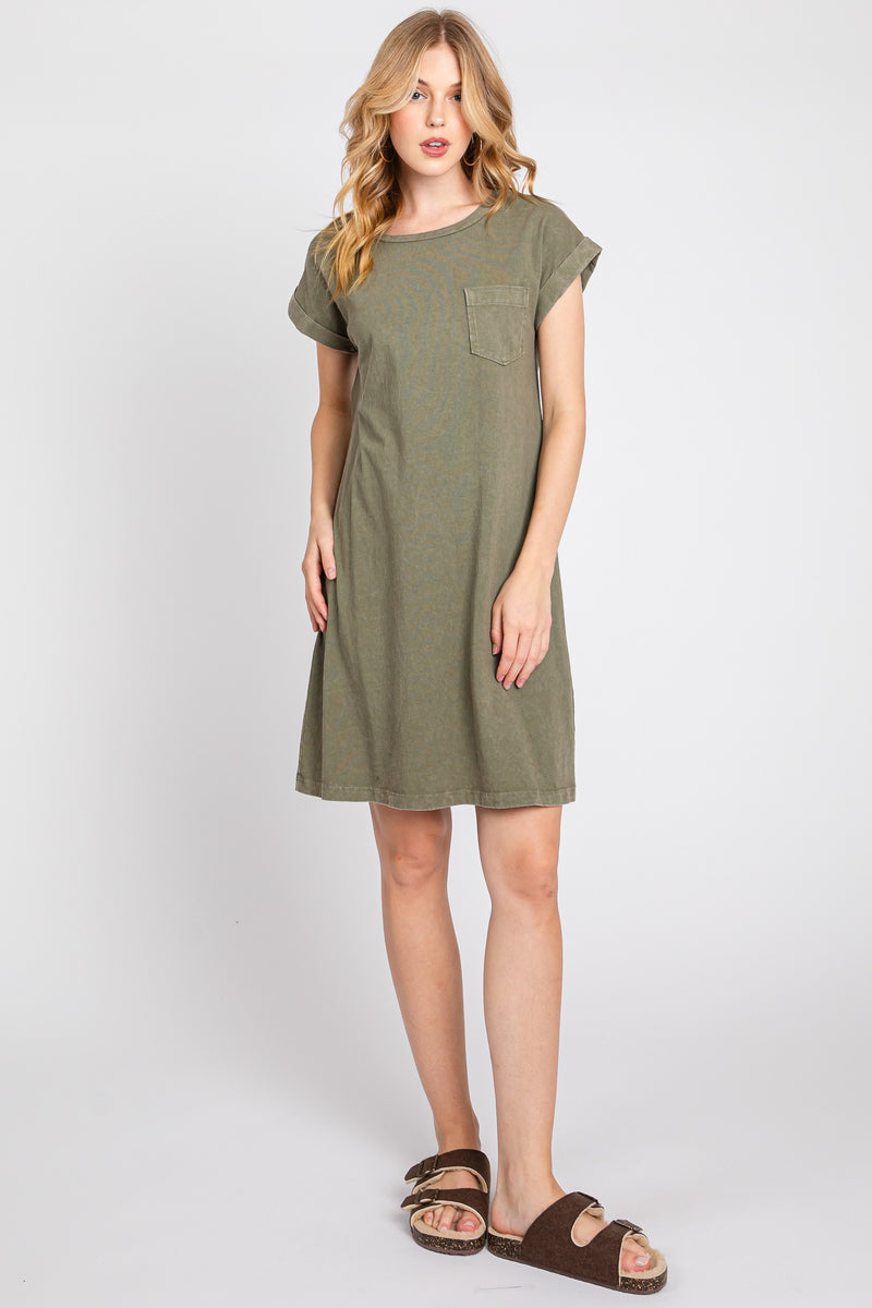 GARMENT DYE RELAXED FIT DRESS - OLIVE