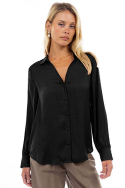 CLASSIC V-NECK BLOUSE - BLACK