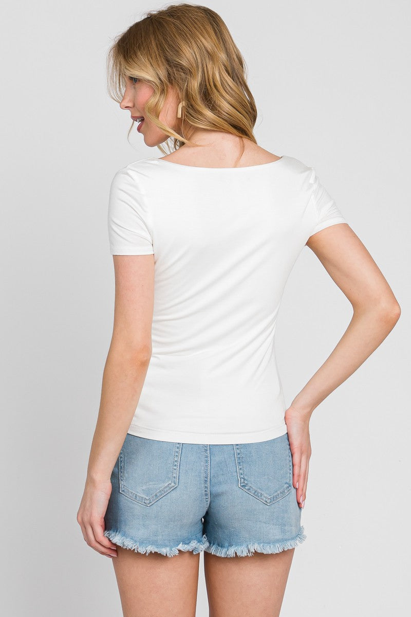 DOUBLE LAYER SQUARE NECK TOP - IVORY