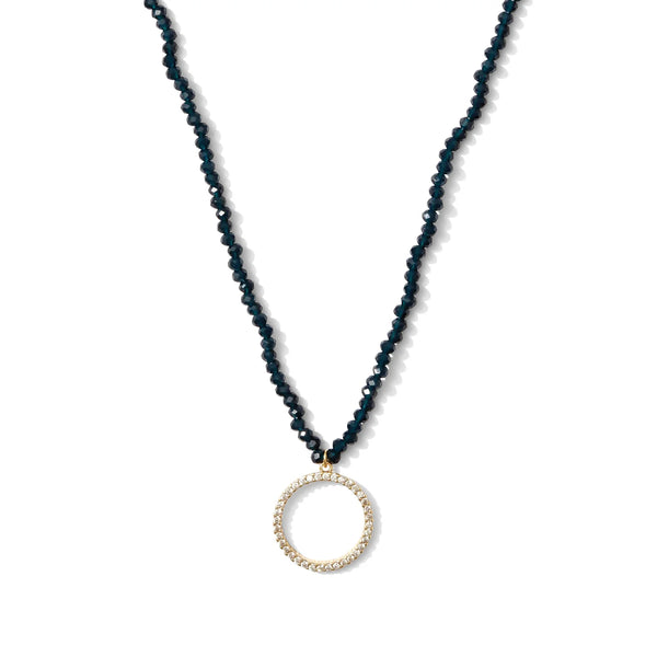 BEADED NECKLACE WITH CHARM - NAVY