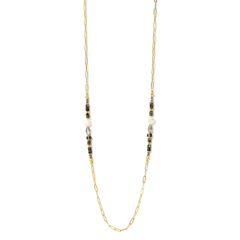 LONG NECKLACE W/PEARL & STONE ACCENTS - GOLD