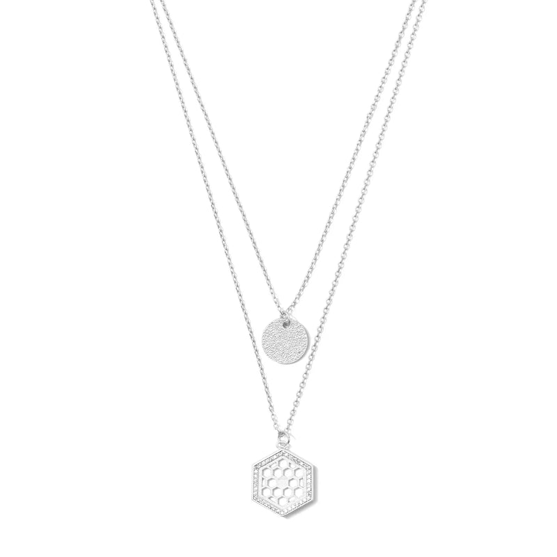 DOUBLE LAYER HONEYCOMB NECKLACE - SILVER