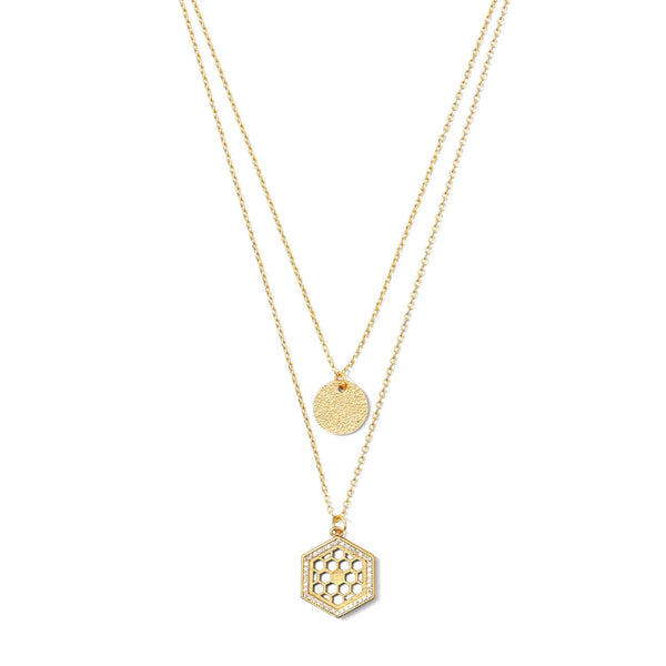 DOUBLE LAYER HONEYCOMB NECKLACE -GOLD