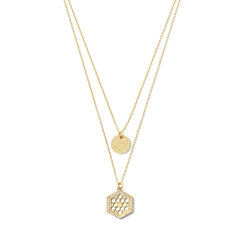DOUBLE LAYER HONEYCOMB NECKLACE -GOLD