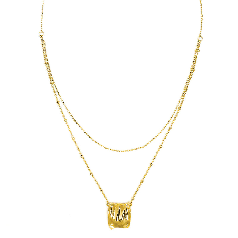 SQUARE PENDANT WITH CHAIN LAYER - GOLD