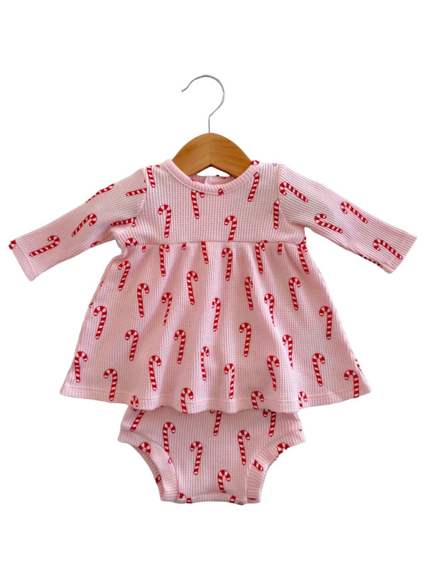 SIMPLE DRESS AND BLOOMER - PINK CANDY CANE