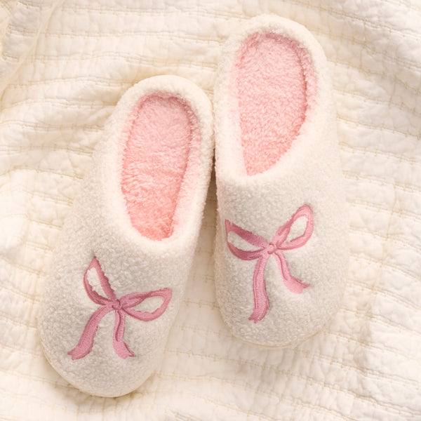 FUZZY BOW SLIPPERS - PINK