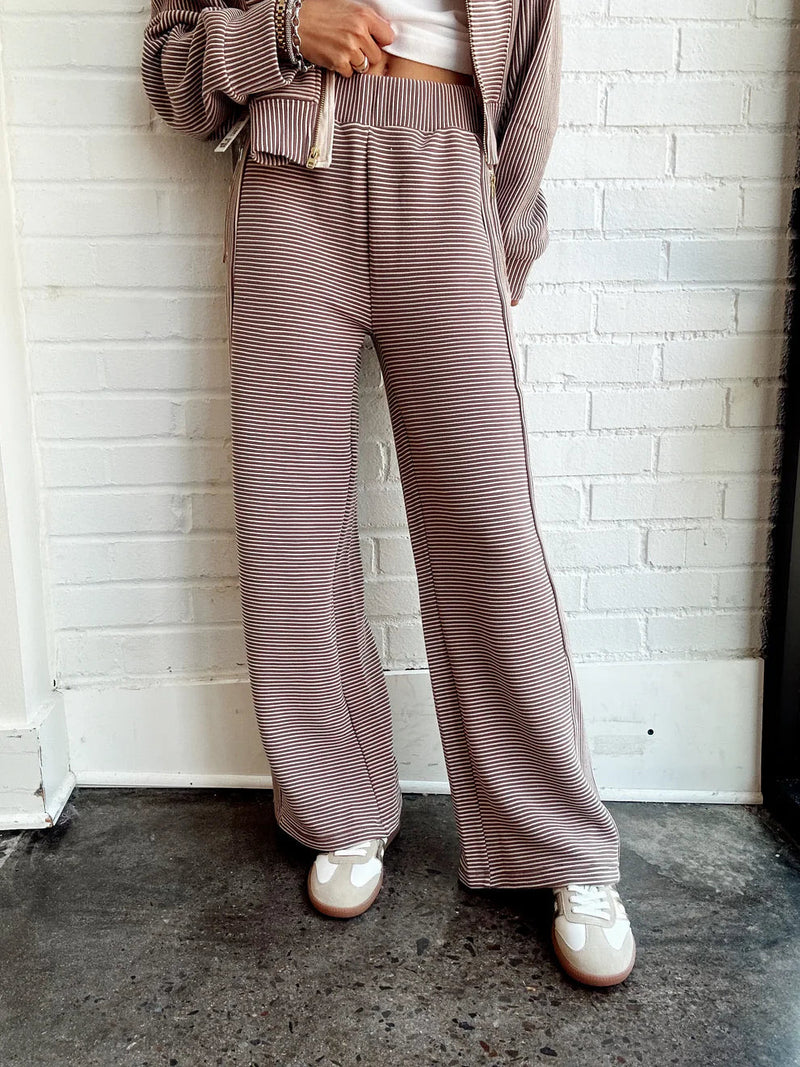 VINTAGE HAVANNA STRIPE CORD FLEECE PANT - CHESTNUT/IVORY