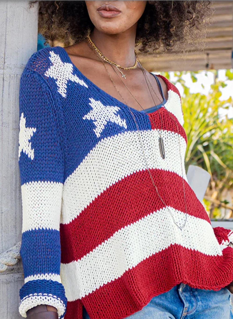 AMERICAN FLAG V-NECK SWEATER - ROYAL