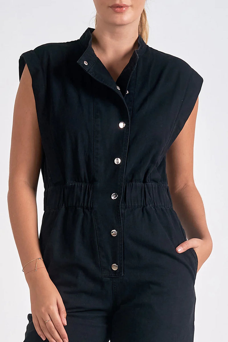 ELAN JACK DENIM JUMPSUIT - BLACK