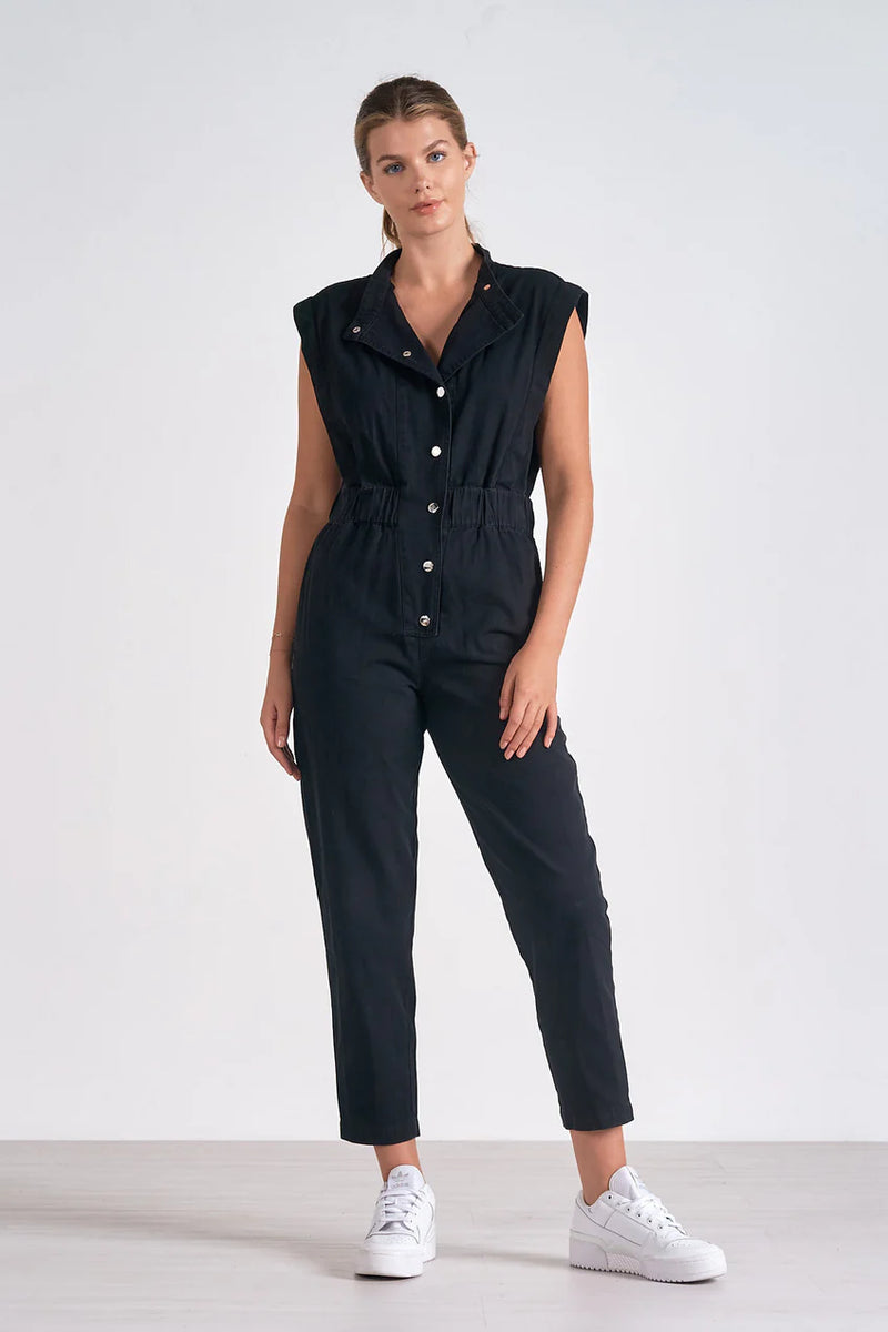 ELAN JACK DENIM JUMPSUIT - BLACK