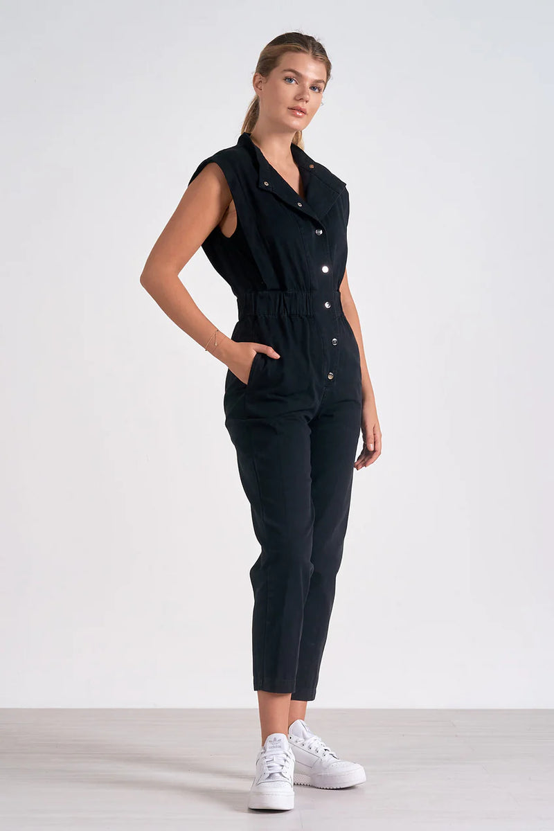 ELAN JACK DENIM JUMPSUIT - BLACK