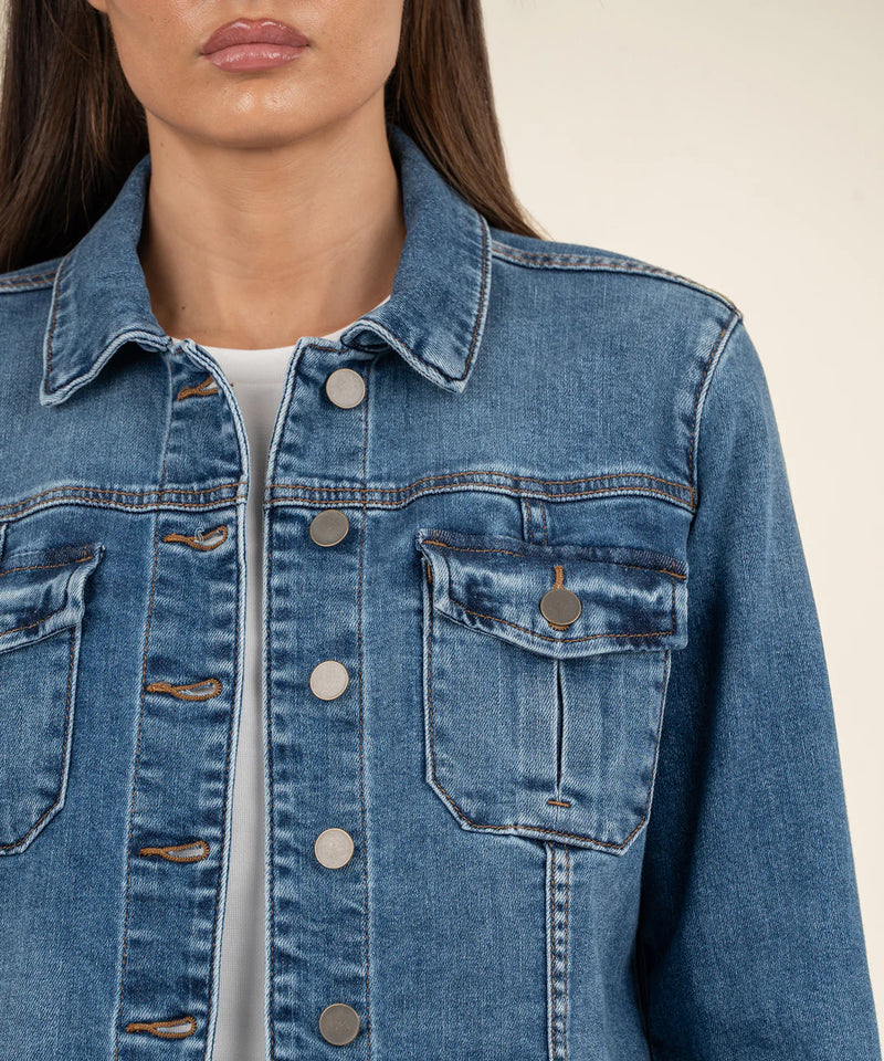 KUT FROM THE KLOTH RAW HEM DENIM JACKET - MEDIUM WASH