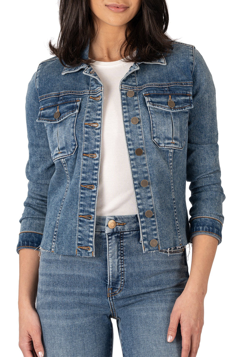 KUT RAW HEM DENIM JACKET - DEARLY W/MED BASE