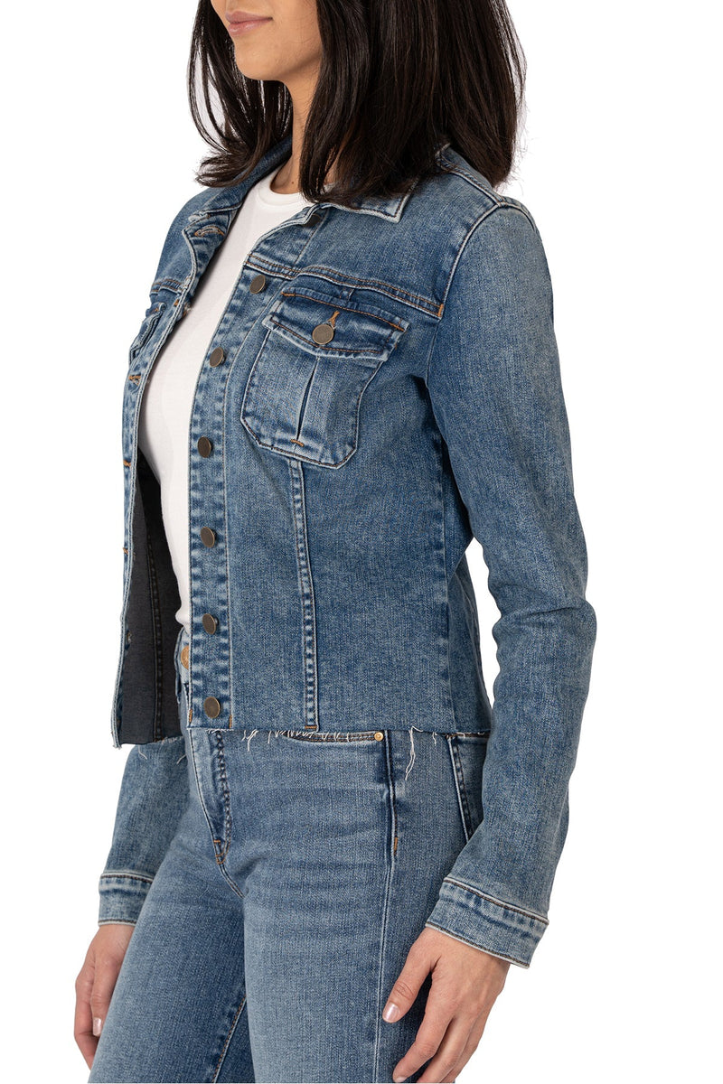 KUT RAW HEM DENIM JACKET - DEARLY W/MED BASE