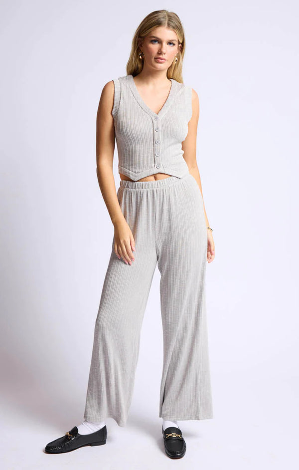 FRESH AIR RIB KNIT PANTS - HEATHER GREY