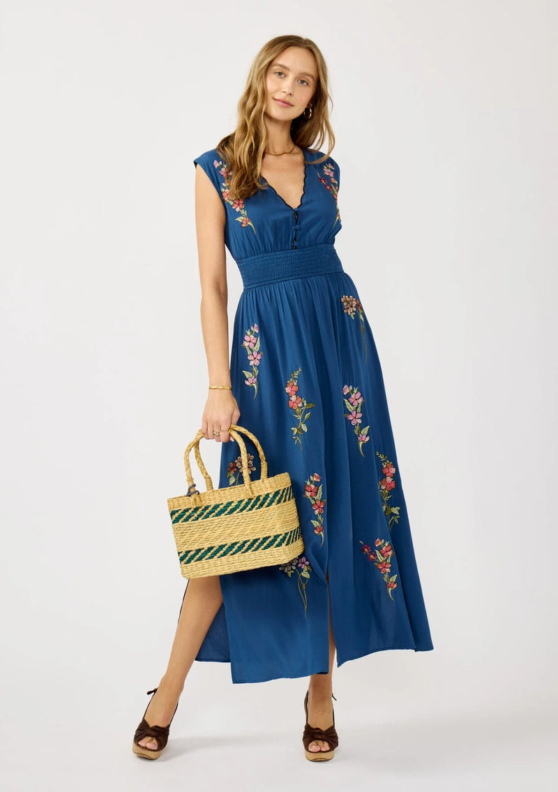 DARCEY EMBROIDERED MAXI DRESS - NAVY