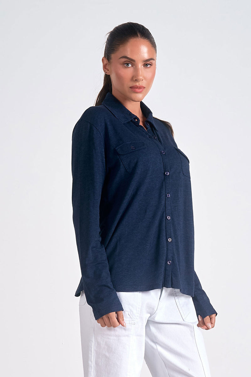 ELAN  BUTTON UP TOP - NAVY