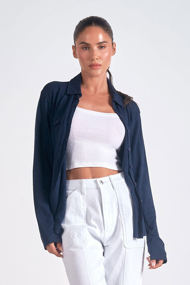 ELAN  BUTTON UP TOP - NAVY