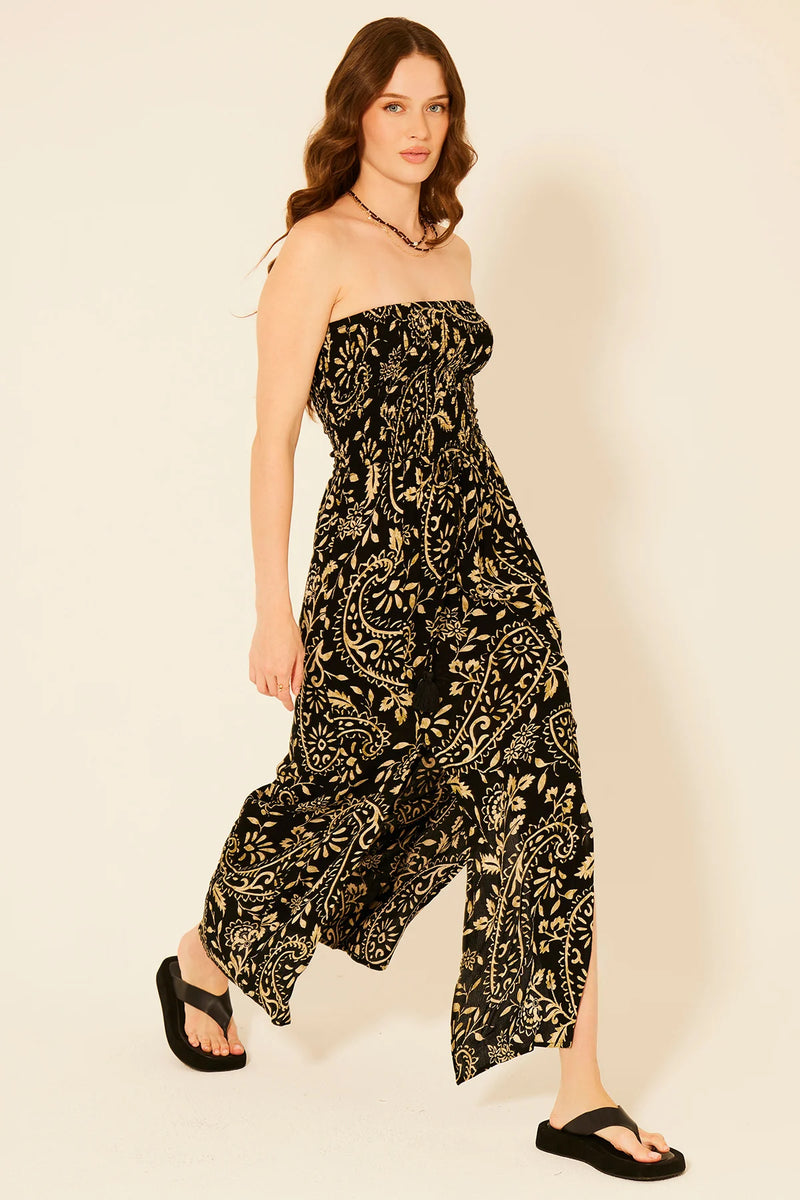 LANAI STRAPLESS DRESS - BLACK/KHAKI