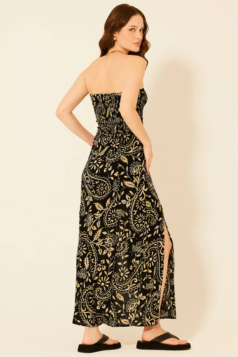LANAI STRAPLESS DRESS - BLACK/KHAKI