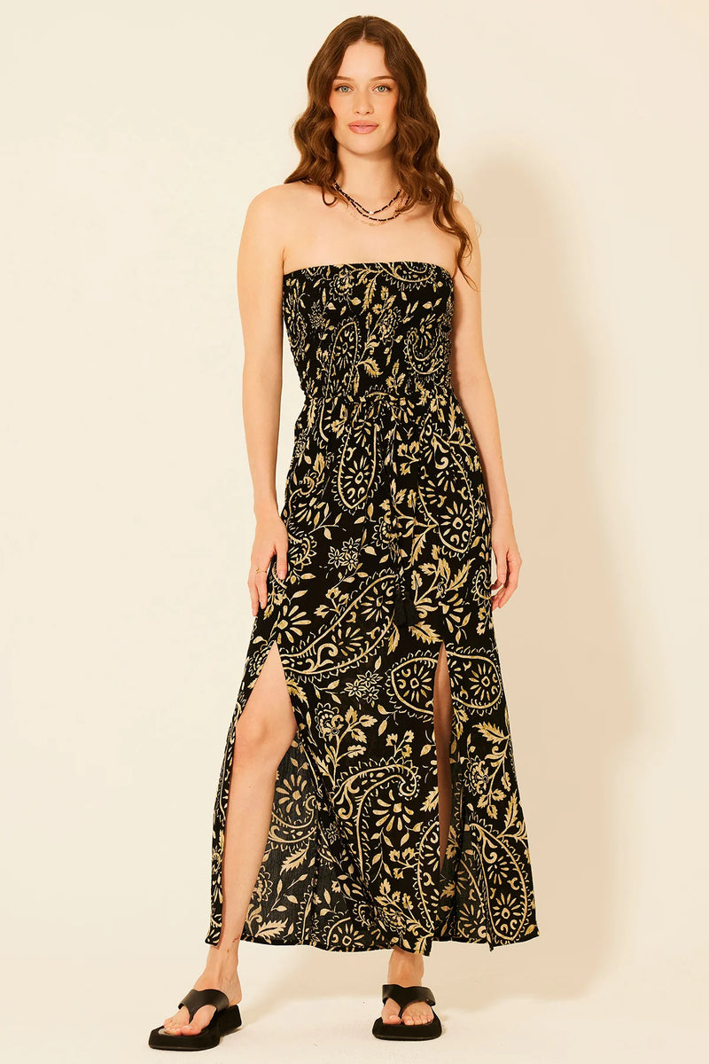 LANAI STRAPLESS DRESS - BLACK/KHAKI