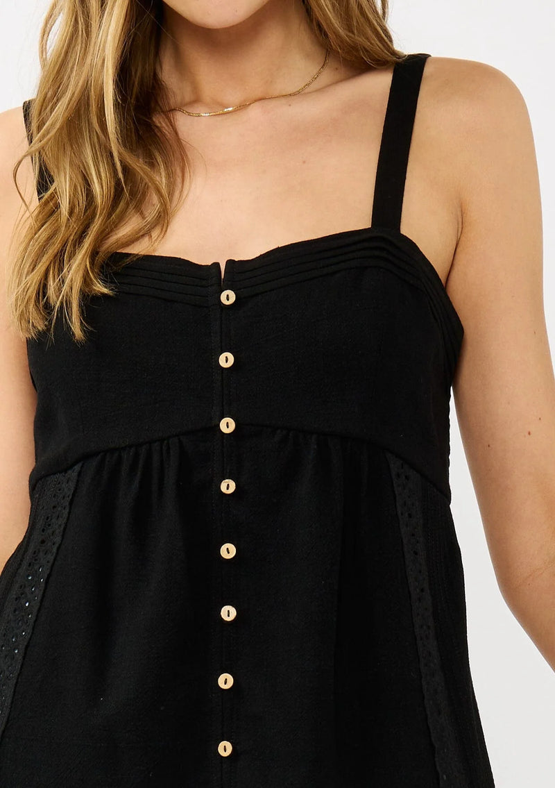 ROWAN BOHO BUTTON TANK TOP - BLACK