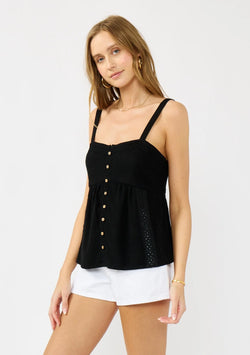 ROWAN BOHO BUTTON TANK TOP - BLACK