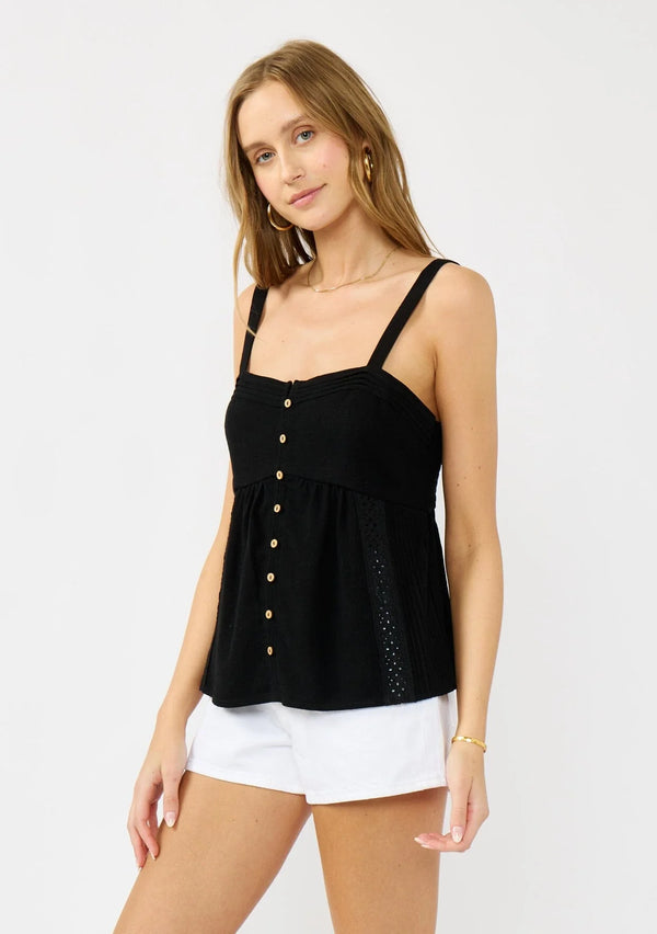 ROWAN BOHO BUTTON TANK TOP - BLACK
