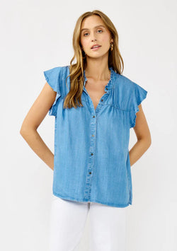 KIANA TENCEL TOP - LIGHT DENIM BLUE