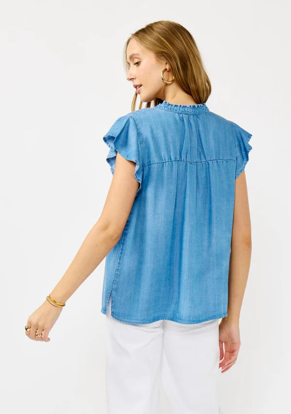 KIANA TENCEL TOP - LIGHT DENIM BLUE