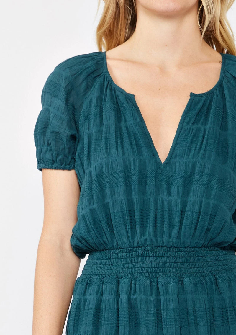 PUFF SLEEVE MIDI DRESS- DEEP TEAL