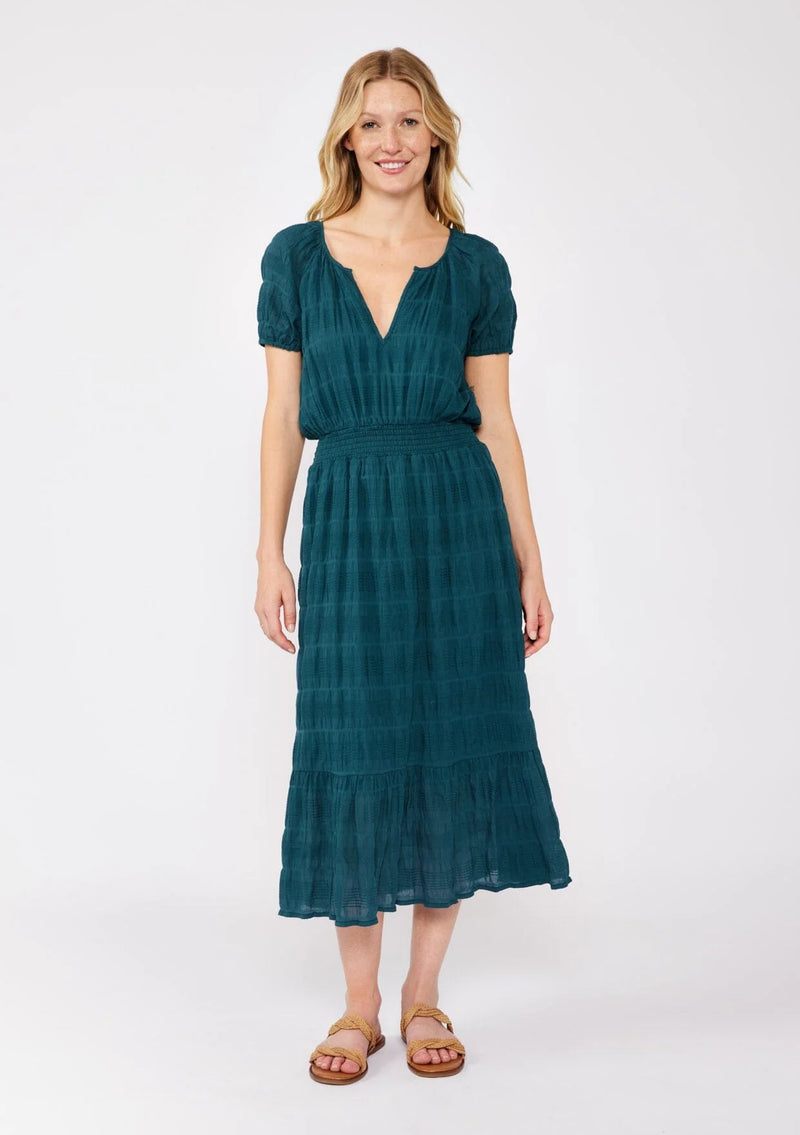 PUFF SLEEVE MIDI DRESS- DEEP TEAL