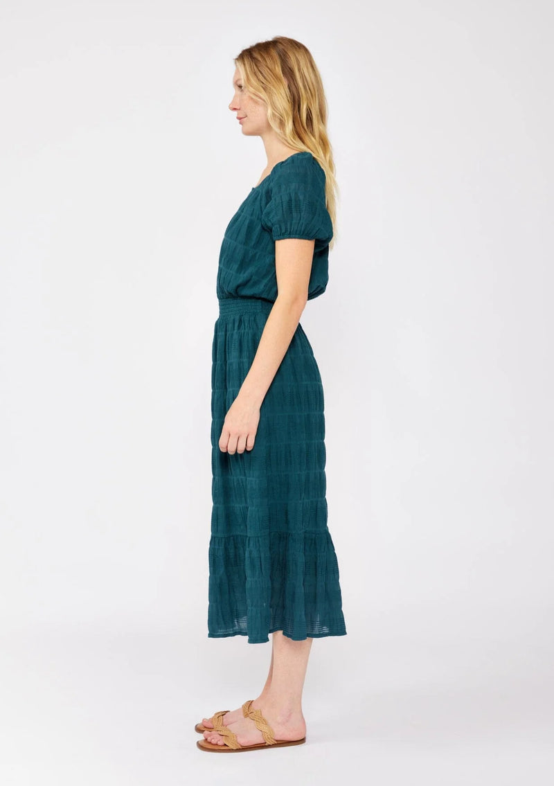 PUFF SLEEVE MIDI DRESS- DEEP TEAL