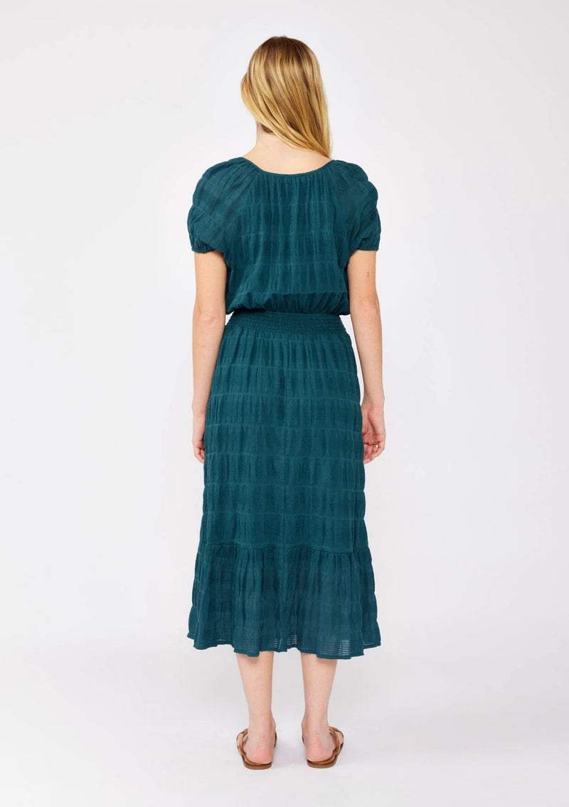 PUFF SLEEVE MIDI DRESS- DEEP TEAL